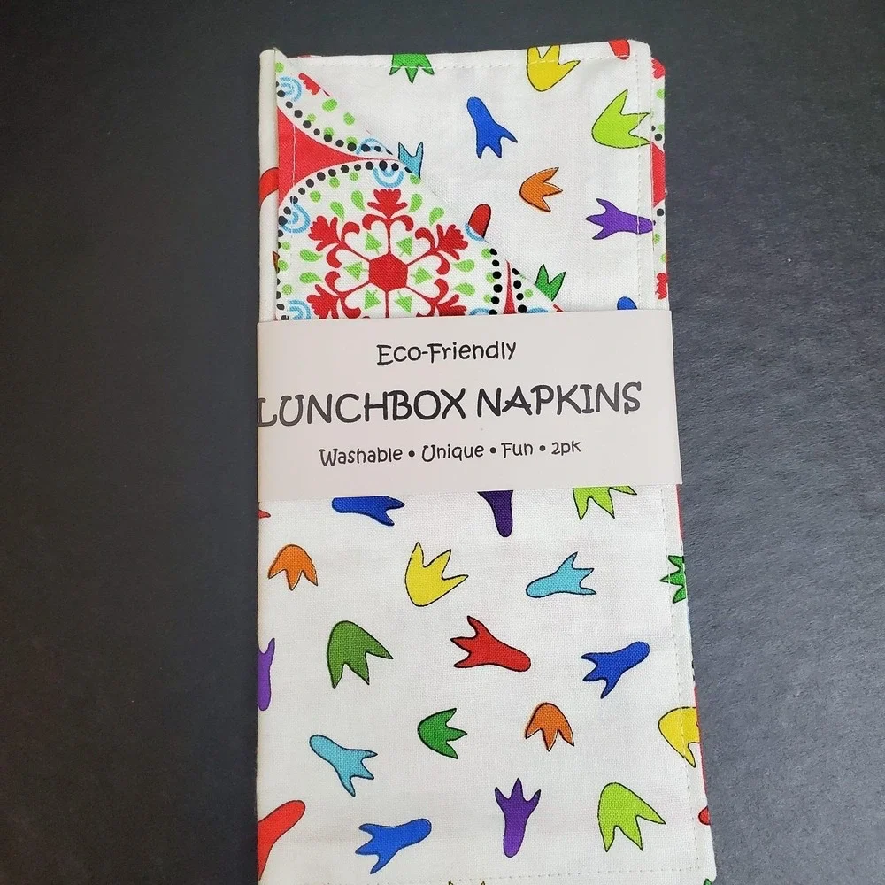 Cotton Novelty Fabric Napkins DINOSAUR Theme, Three 2ct Reusable Hand Towels 8